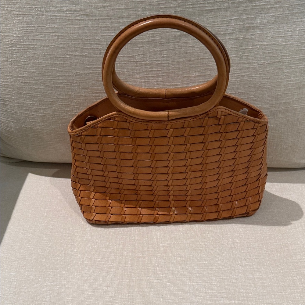 Fossil Woven Mini Satchel in Cognac Brown